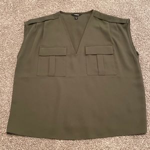 Express Women’s Olive Green Cropped Military Style Front Pocket Blouse